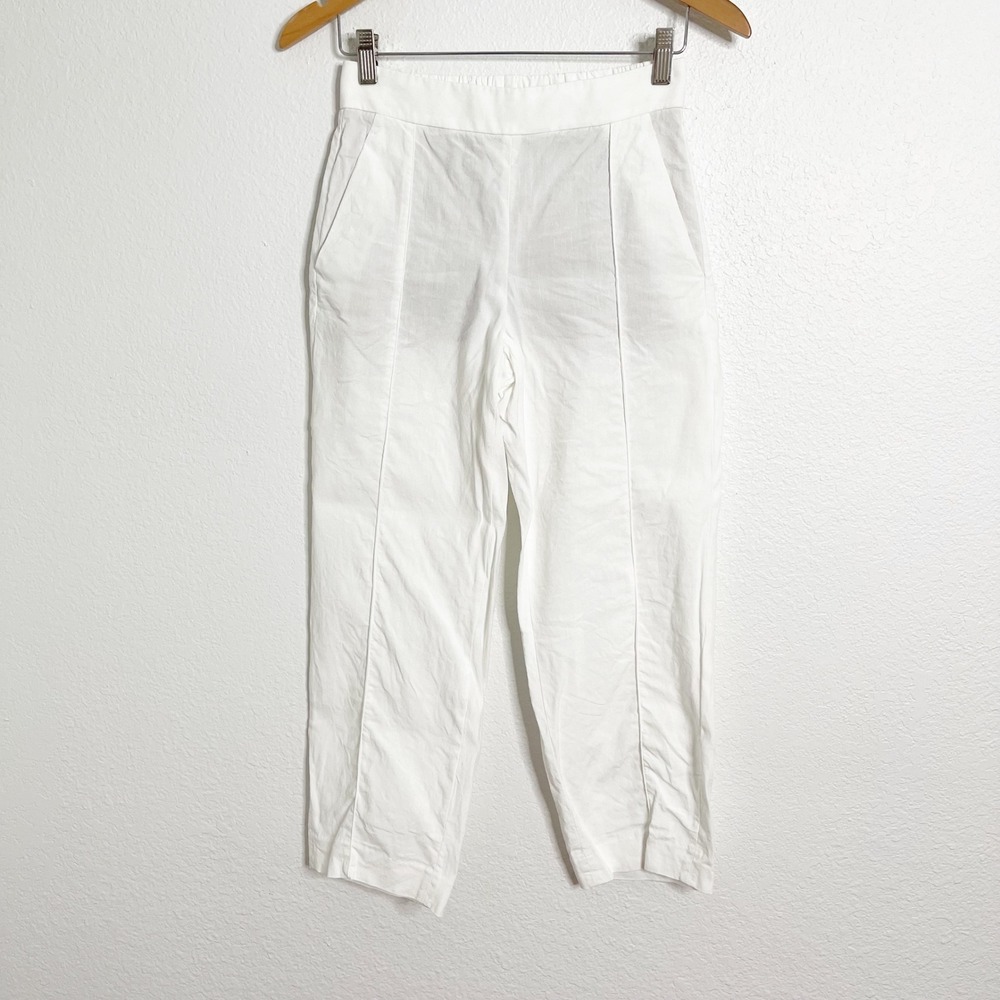 Vince White Linen Blend Cropped Trousers Elastic Back Pants Womens XS